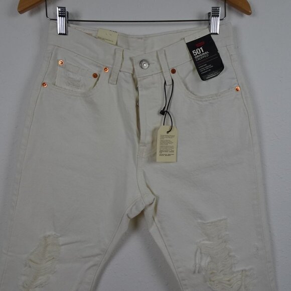 Levi's 501 Cropped Jeans Women's 27x26 White Denim Distressed Button Fly - Picture 3 of 13